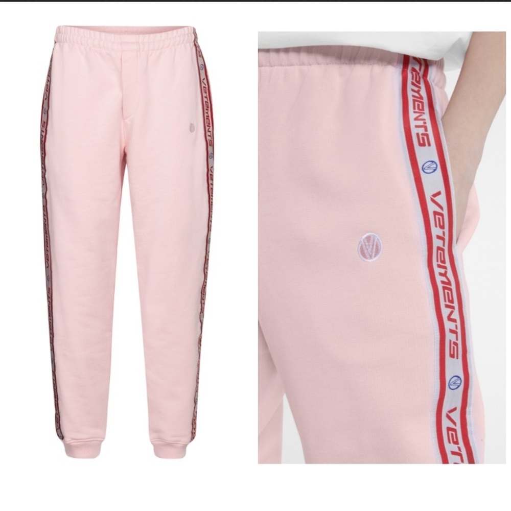 VETEMENTS- Logo Pink Cotton Blend Jersey Sweatpants
